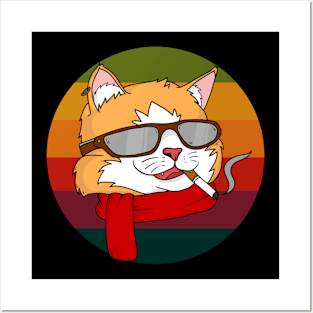 Retro cool cat smoking illustration Posters and Art